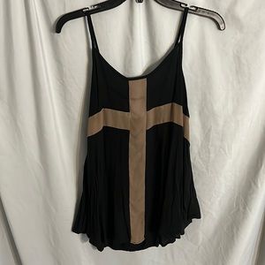Black Tank Top With Tan Cross Detail